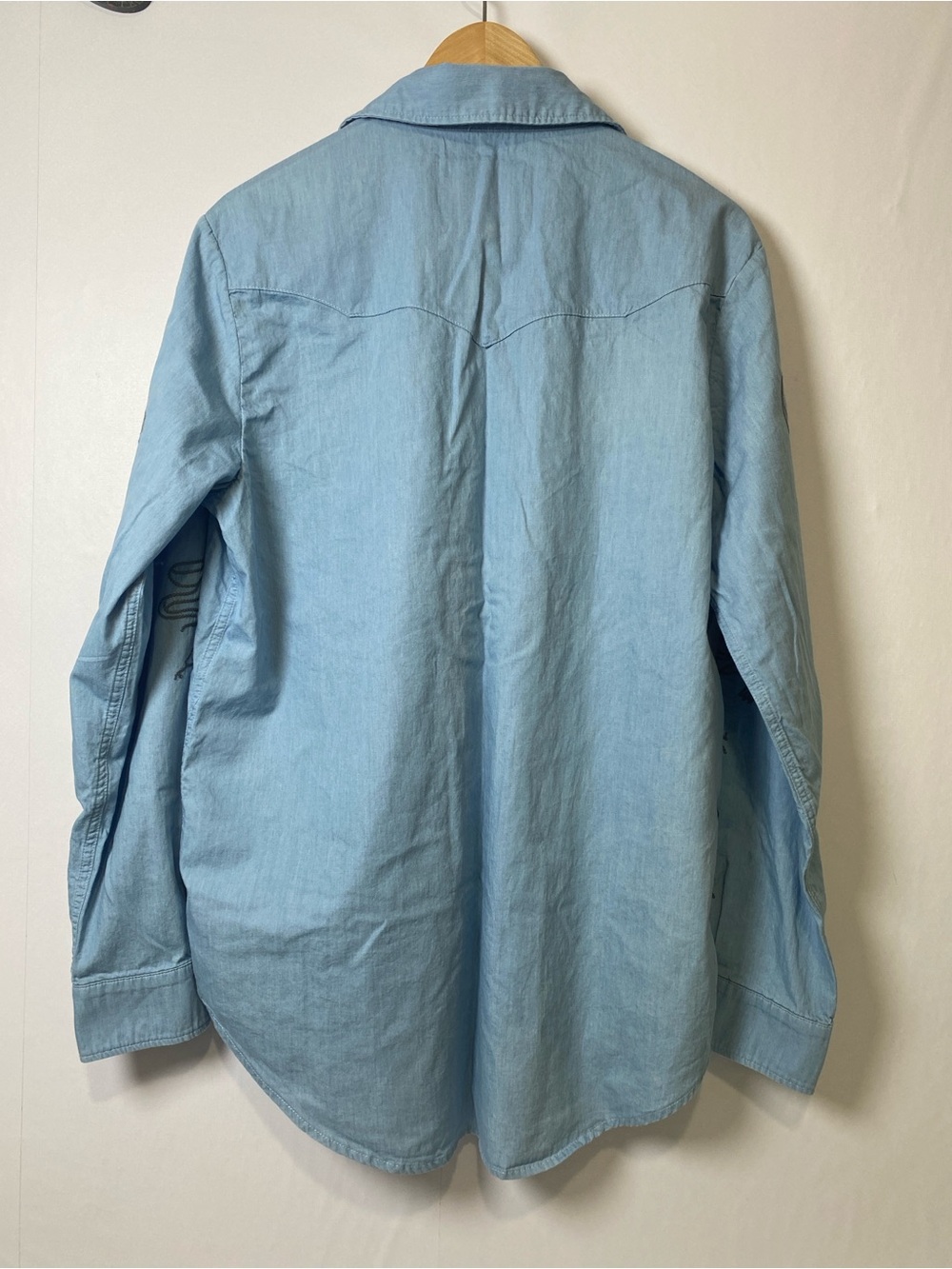 House of Darwin Western Shirt XL Embroidered Snap Button Blue Boho Linen Blend - Picture 4 of 8